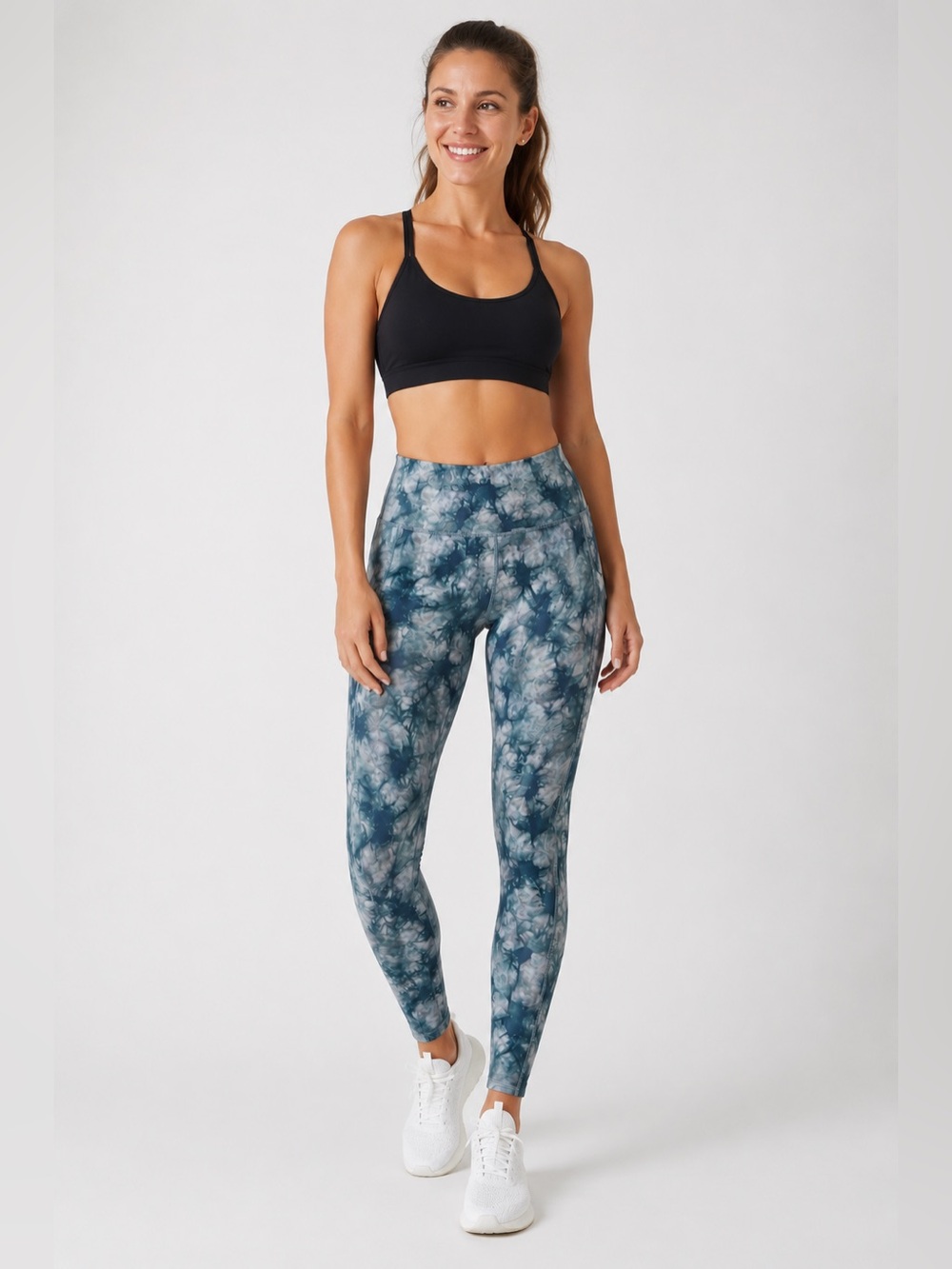 Ebb & Flow Blue Gray Marble High Waist Pocket Leggings Size Small 25.5” Inseam